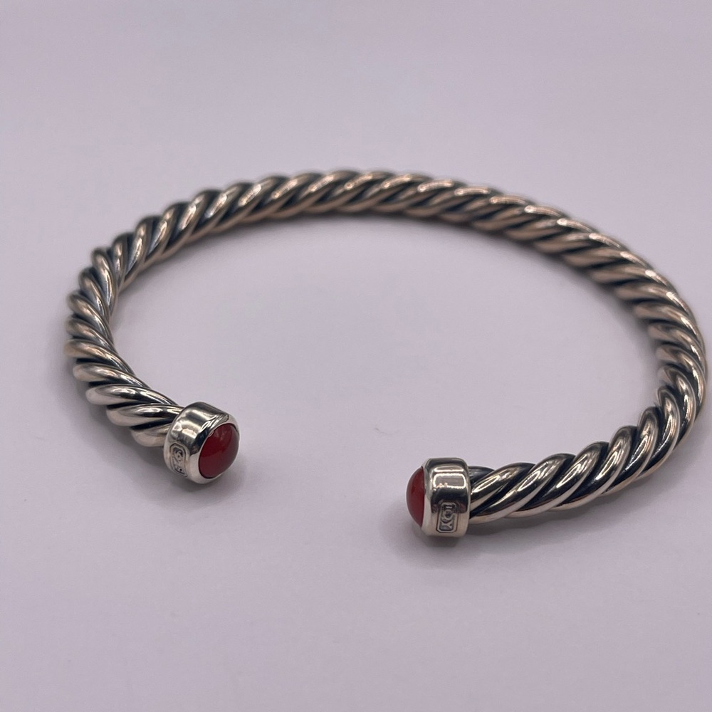 David Yurman Cable Cuff Bracelet with Red Carnelian - Picture 6 of 8